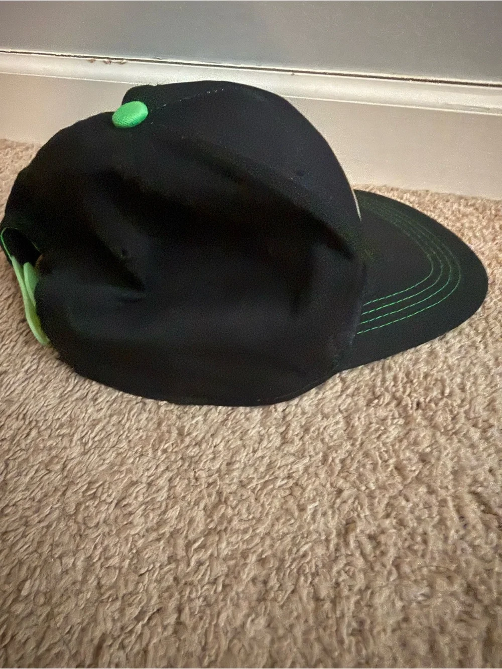 Minecraft Kids Black Snapback Hat with Green Stitching